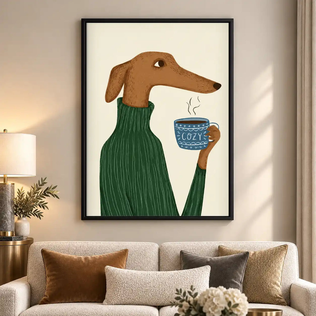 Greyhound Holding Cozy Mug Wall Art 5