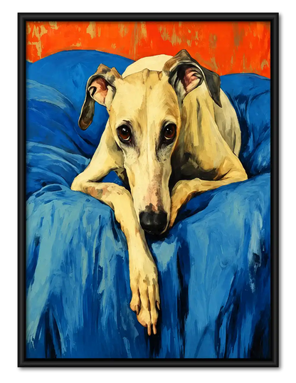 Greyhound On Blue Sofa Wall Art 1