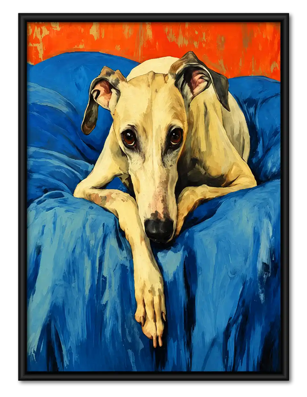 Greyhound On Blue Sofa Wall Art
