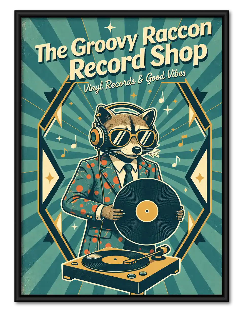 Groovy Raccoon Record Shop Wall Art 1