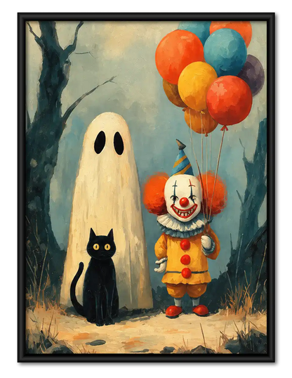 Halloween Ghost Clown And Cat Wall Art 1