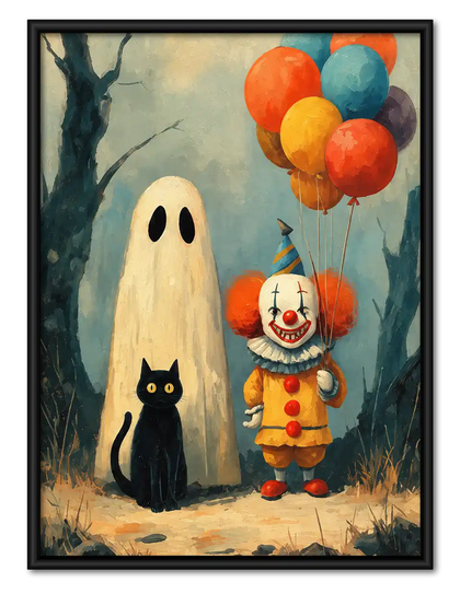 Halloween Ghost Clown And Cat Wall Art