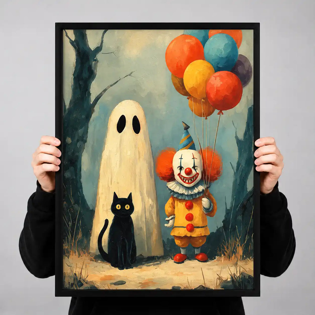 Halloween Ghost Clown And Cat Wall Art 3