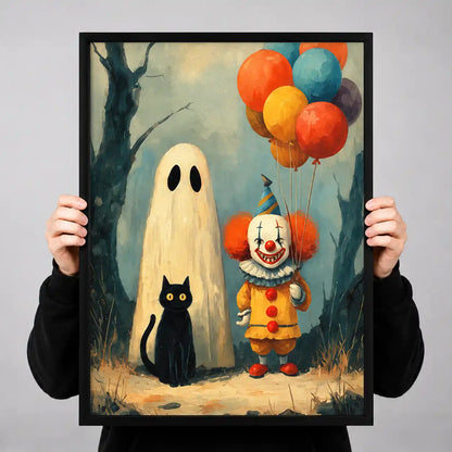 Halloween Ghost Clown And Cat Wall Art 3