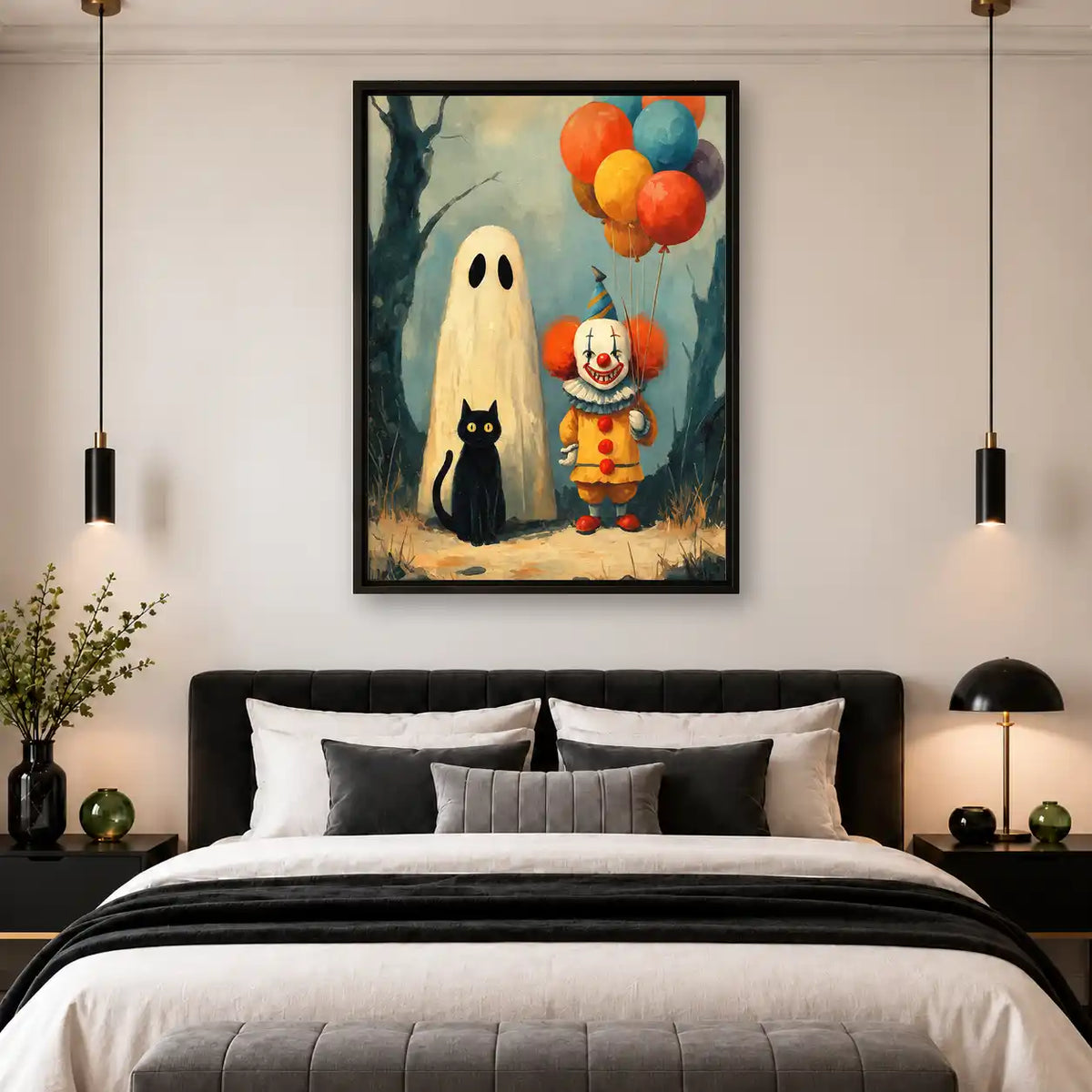Halloween Ghost Clown And Cat Wall Art 4