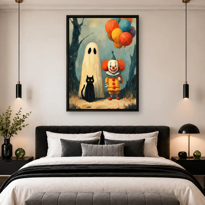 Halloween Ghost Clown And Cat Wall Art 4