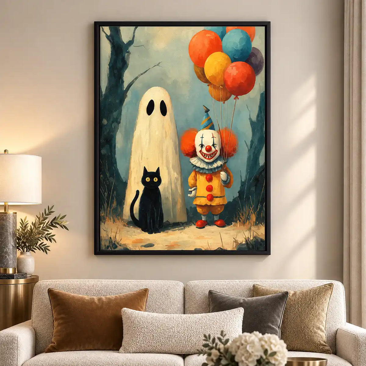 Halloween Ghost Clown And Cat Wall Art 5