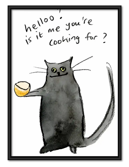 Hello Cat With Bowl Wall Art