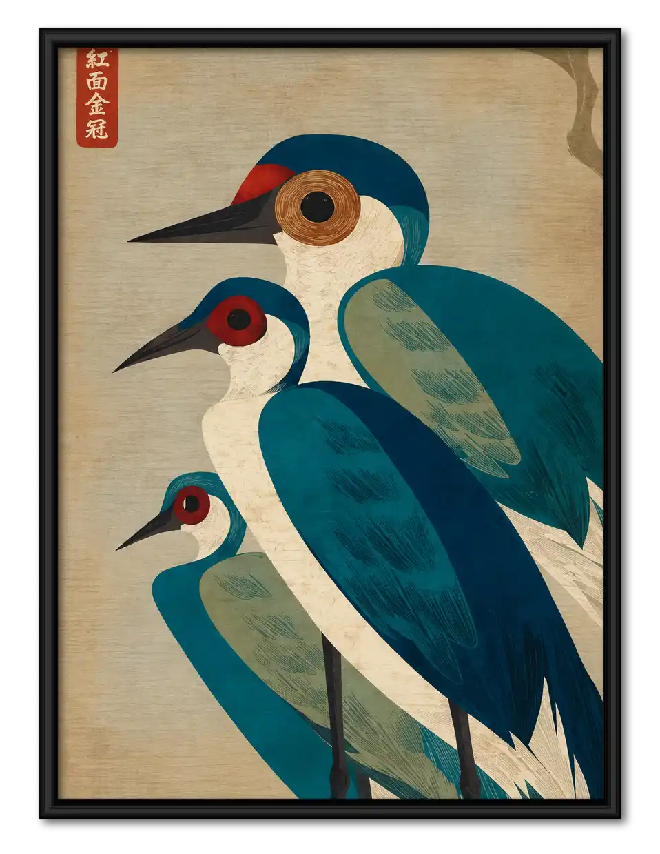 Japanese Blue Crane Trio Wall Art 1