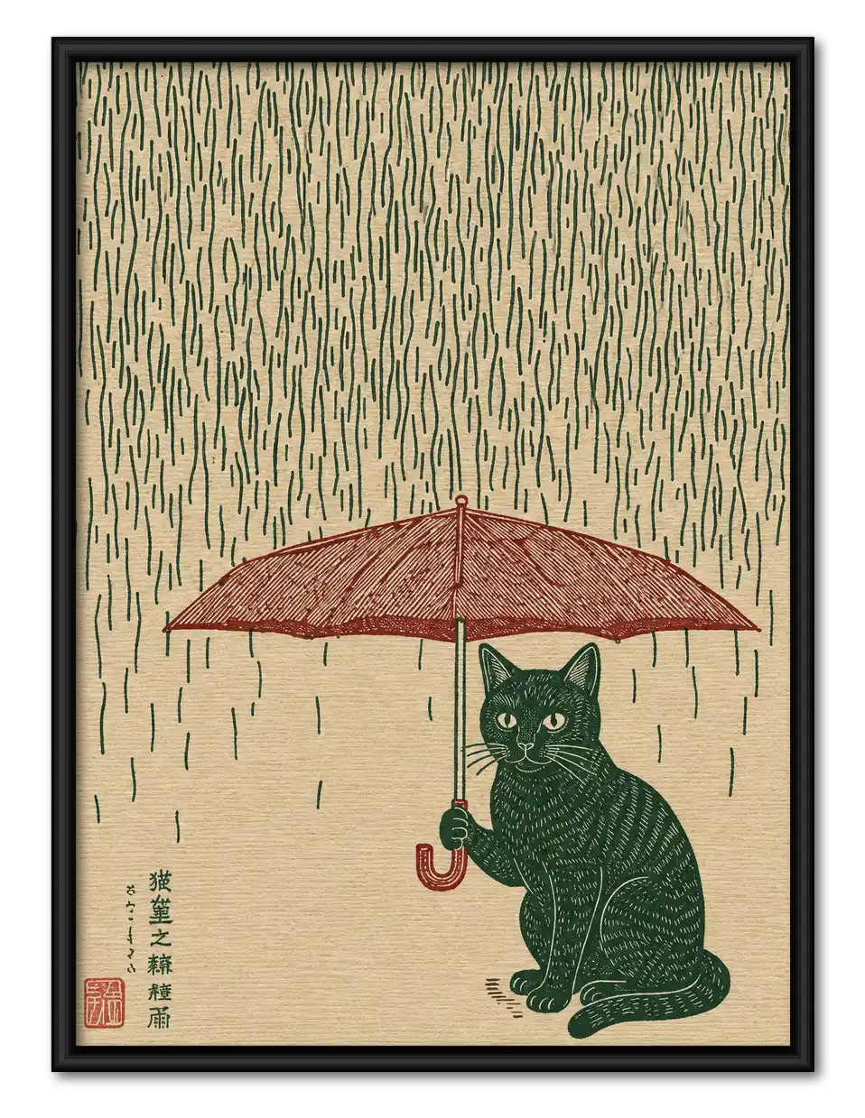 Japanese Cat Under Red Umbrella Wall Art 1
