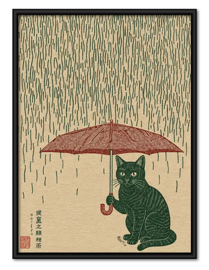 Japanese Cat Under Red Umbrella Wall Art