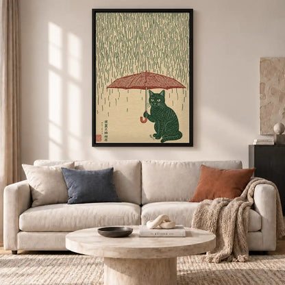 Japanese Cat Under Red Umbrella Wall Art 2