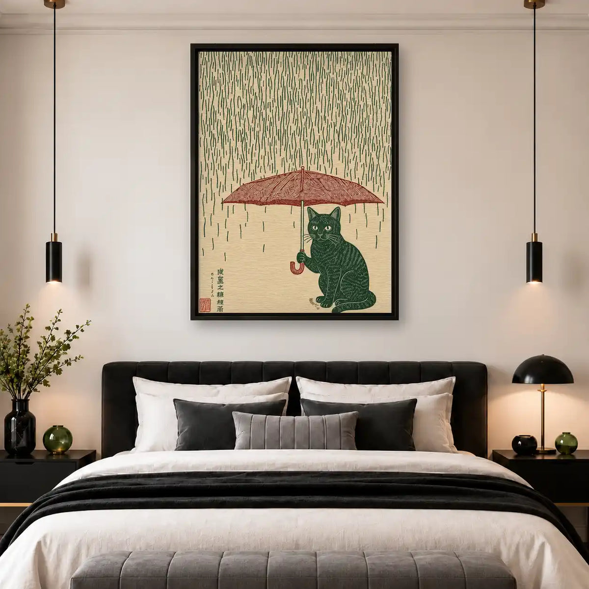 Japanese Cat Under Red Umbrella Wall Art 4