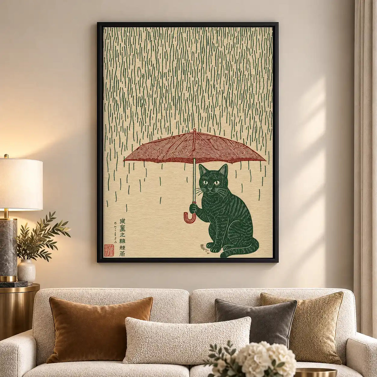 Japanese Cat Under Red Umbrella Wall Art 5