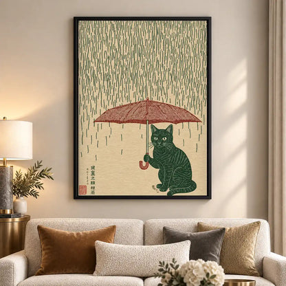 Japanese Cat Under Red Umbrella Wall Art 5