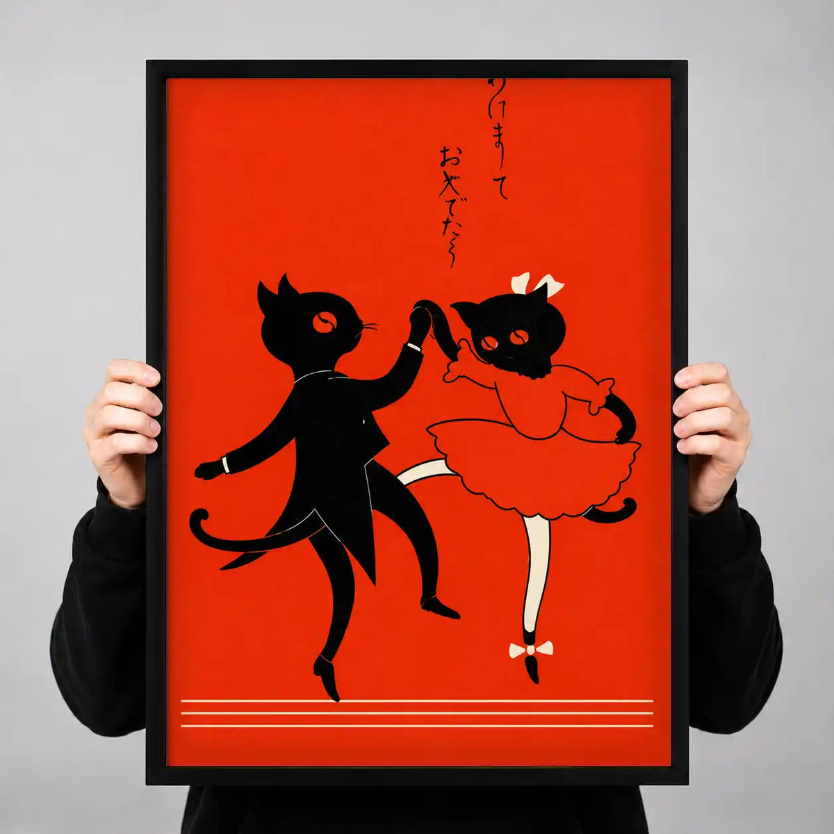 Japanese Dancing Cat Couple Wall Art 3