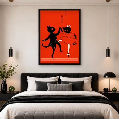 Japanese Dancing Cat Couple Wall Art 4