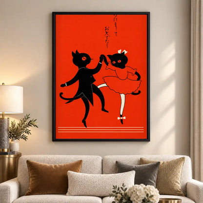 Japanese Dancing Cat Couple Wall Art 5