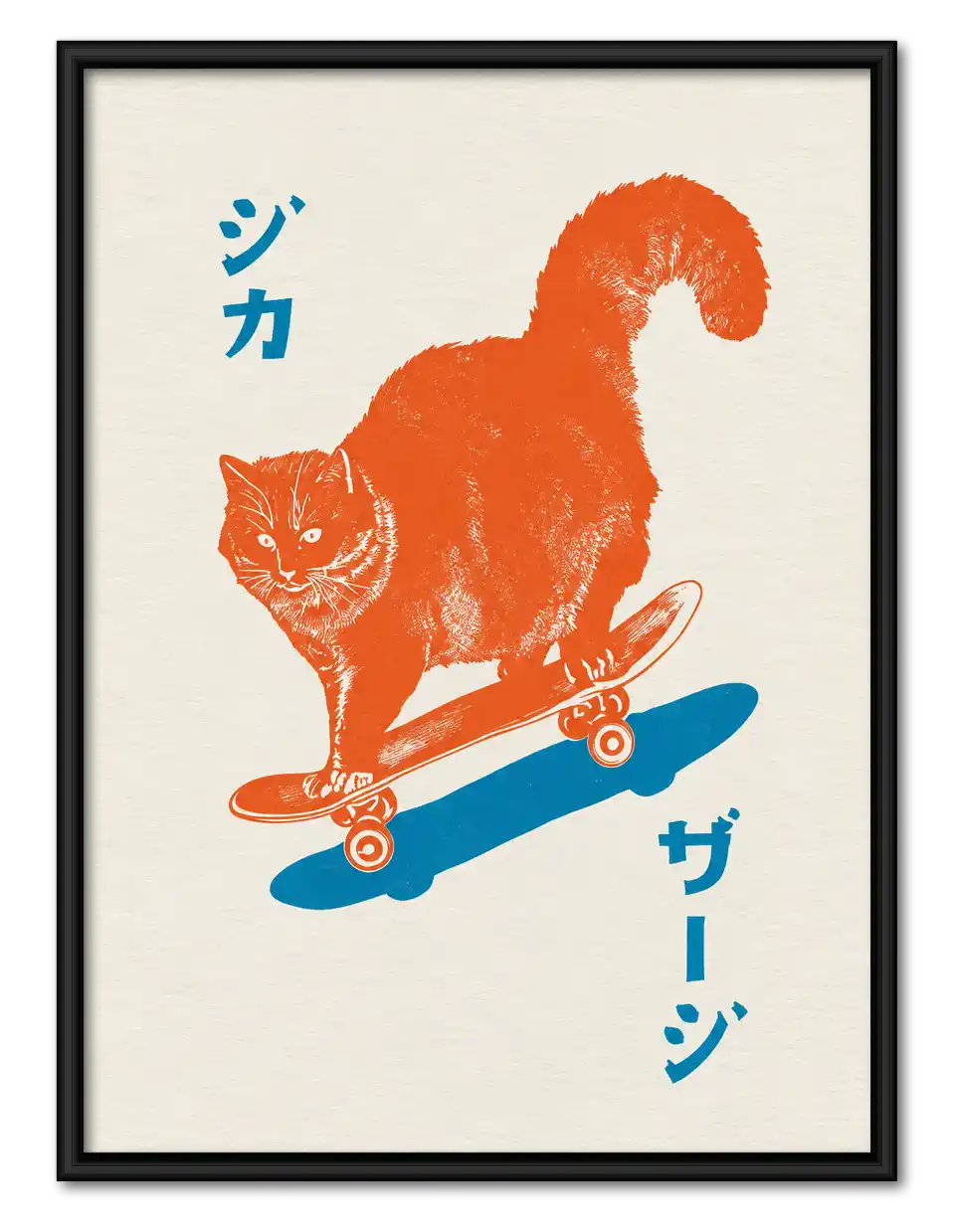 Japanese Skateboarding Orange Cat Wall Art 1