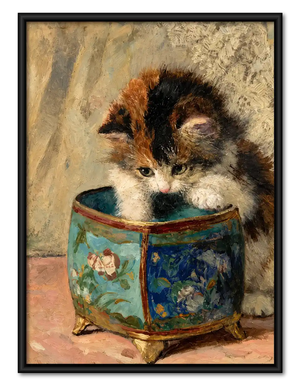 Kitten Exploring Porcelain Pot Wall Art 1
