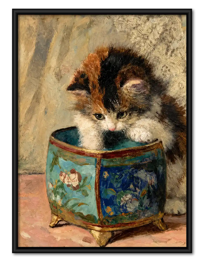 Kitten Exploring Porcelain Pot Wall Art