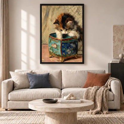 Kitten Exploring Porcelain Pot Wall Art 2
