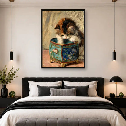 Kitten Exploring Porcelain Pot Wall Art 4