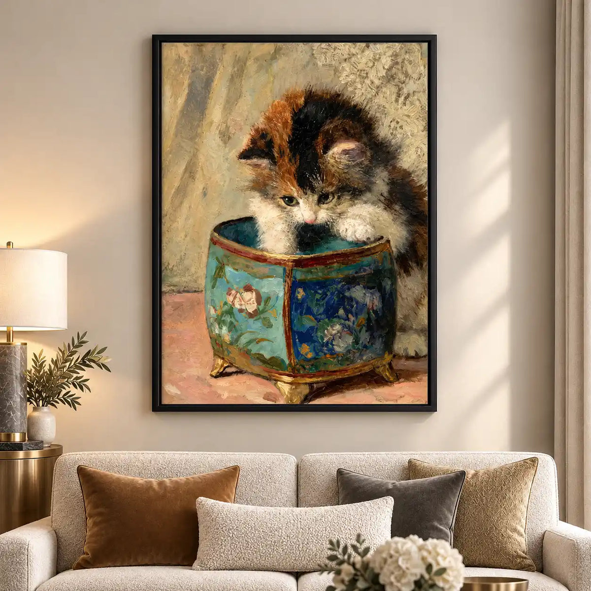 Kitten Exploring Porcelain Pot Wall Art 5