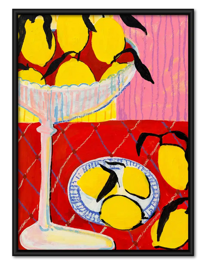 Lemon Still Life With Red Table Wall Art 1