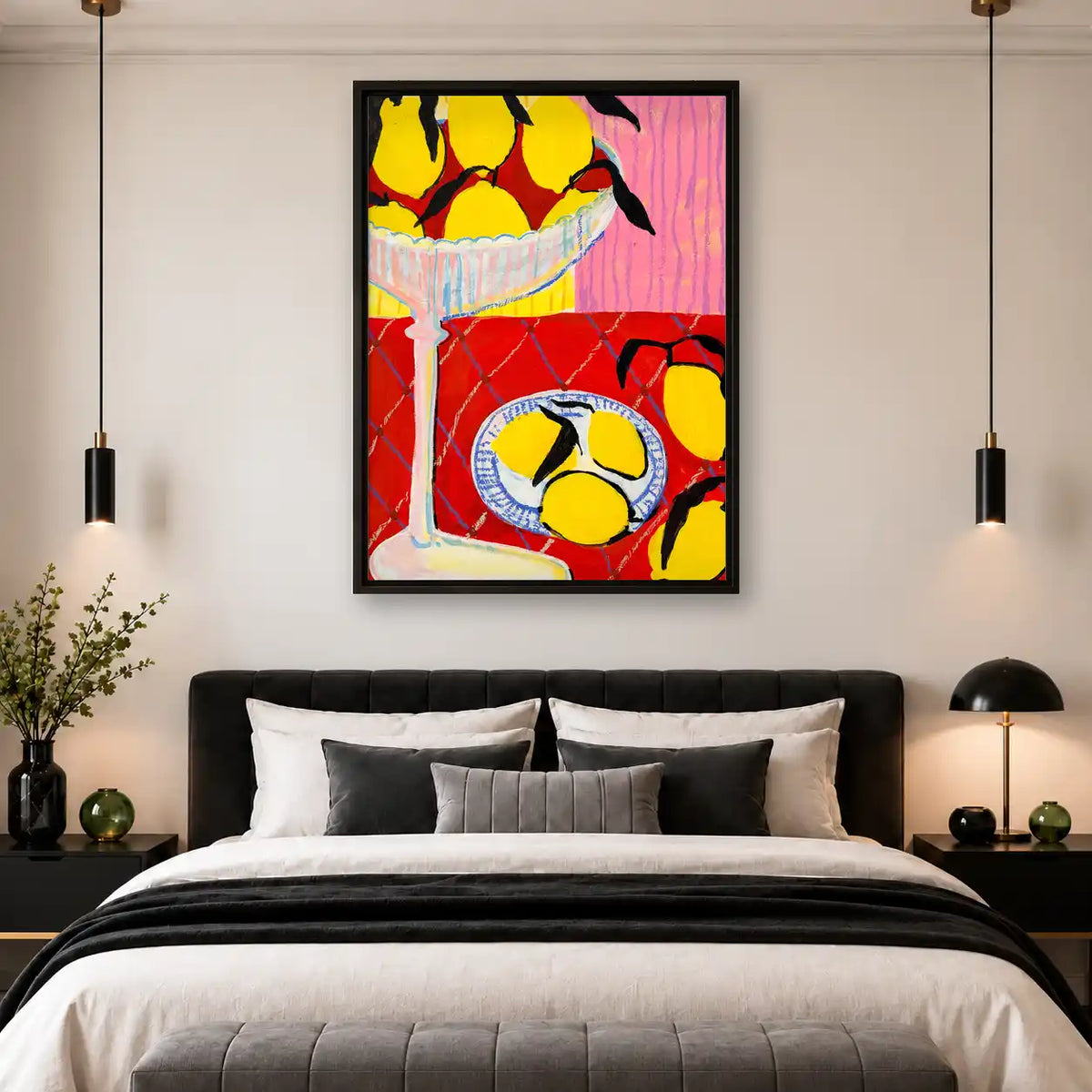 Lemon Still Life With Red Table Wall Art 4