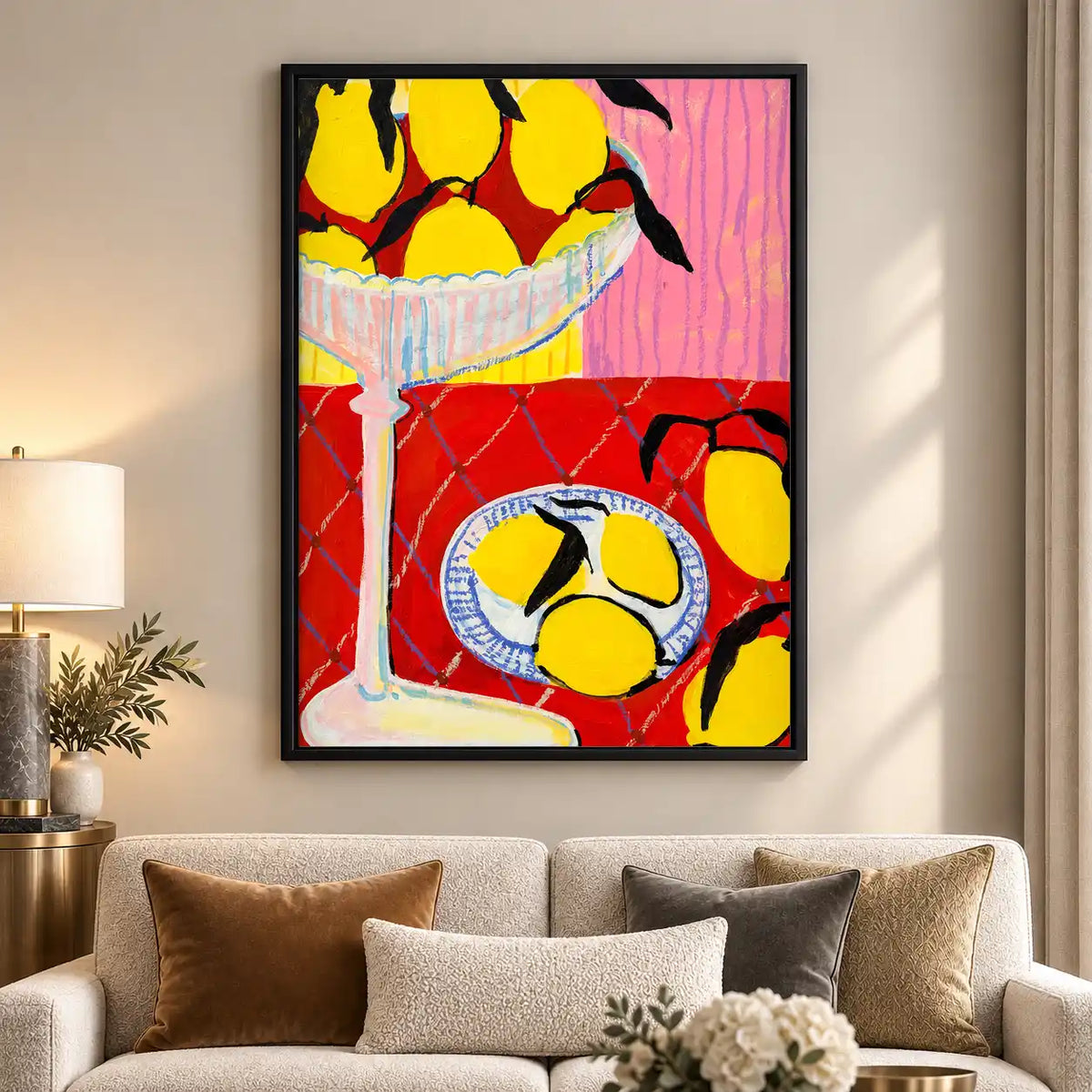 Lemon Still Life With Red Table Wall Art 5