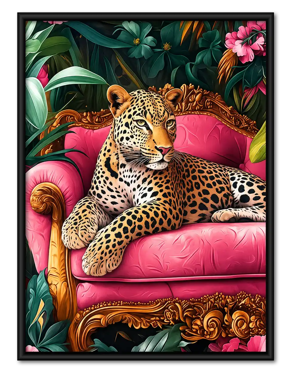 Leopard On Ornate Pink Sofa Wall Art 1
