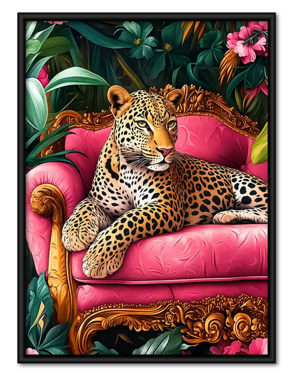 Leopard On Ornate Pink Sofa Wall Art