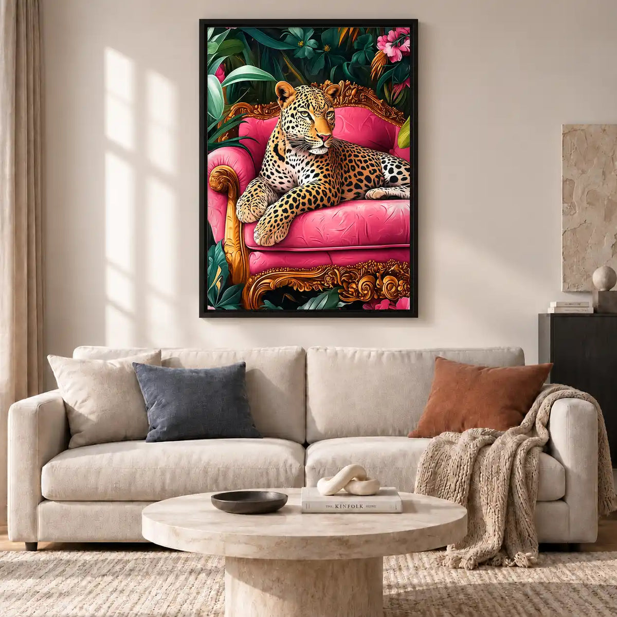 Leopard On Ornate Pink Sofa Wall Art 2