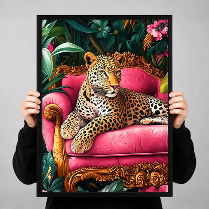 Leopard On Ornate Pink Sofa Wall Art 3