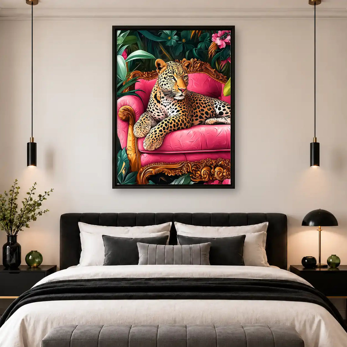 Leopard On Ornate Pink Sofa Wall Art 4