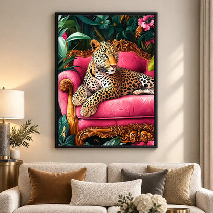 Leopard On Ornate Pink Sofa Wall Art 5