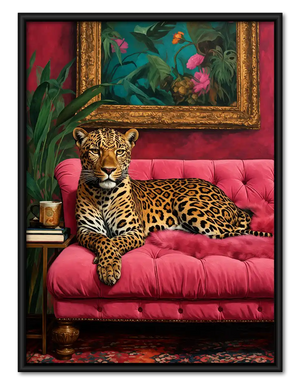 Leopard On Pink Velvet Sofa Wall Art
