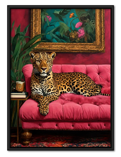 Leopard On Pink Velvet Sofa Wall Art 1