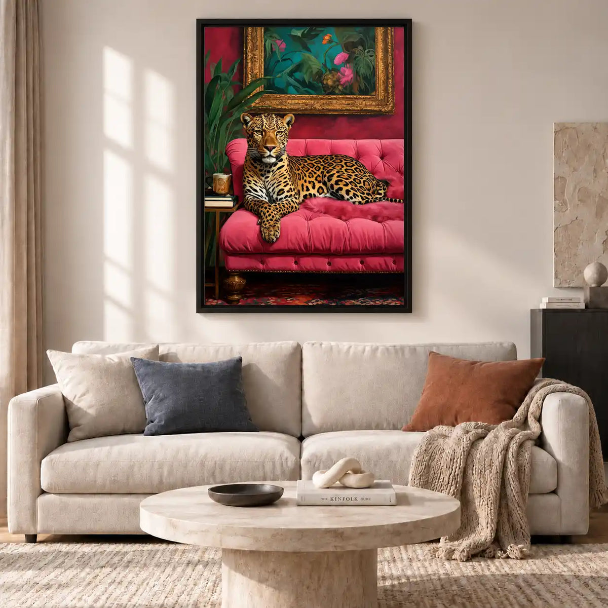 Leopard On Pink Velvet Sofa Wall Art 2