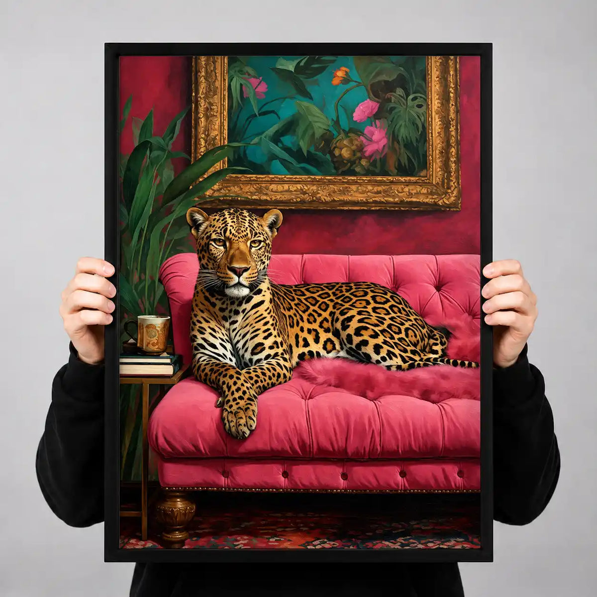 Leopard On Pink Velvet Sofa Wall Art 3
