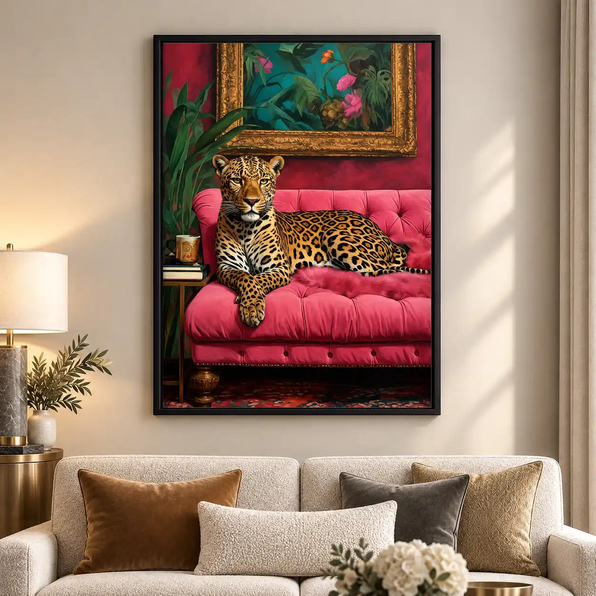 Leopard On Pink Velvet Sofa Wall Art 5