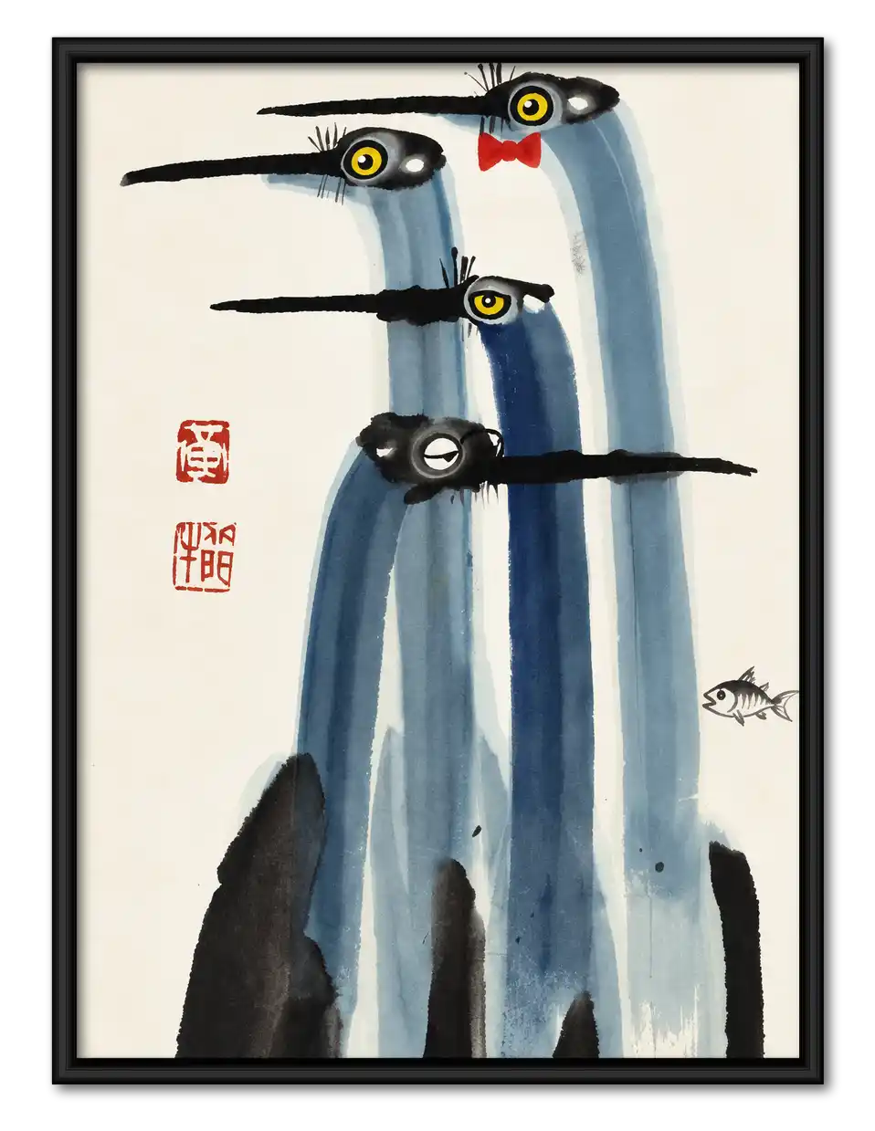 Long Beaked Birds Ink Wash Wall Art 1