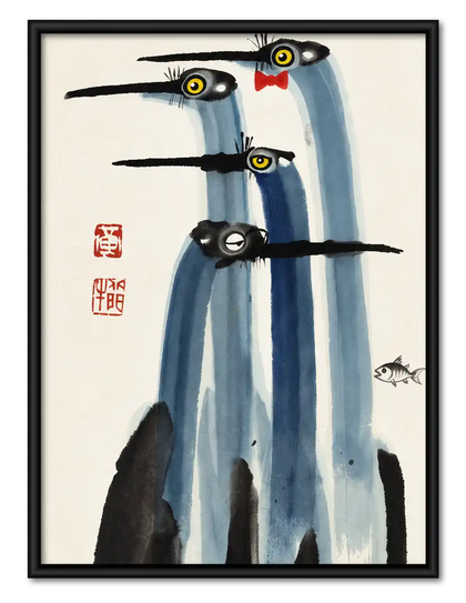 Long Beaked Birds Ink Wash Wall Art