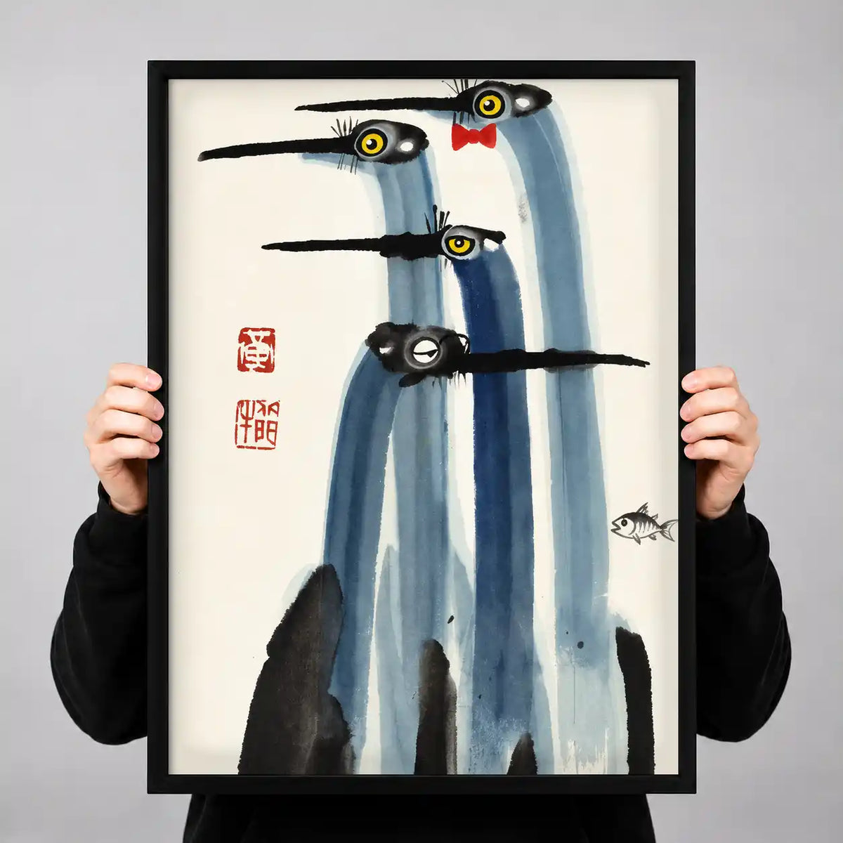 Long Beaked Birds Ink Wash Wall Art 3