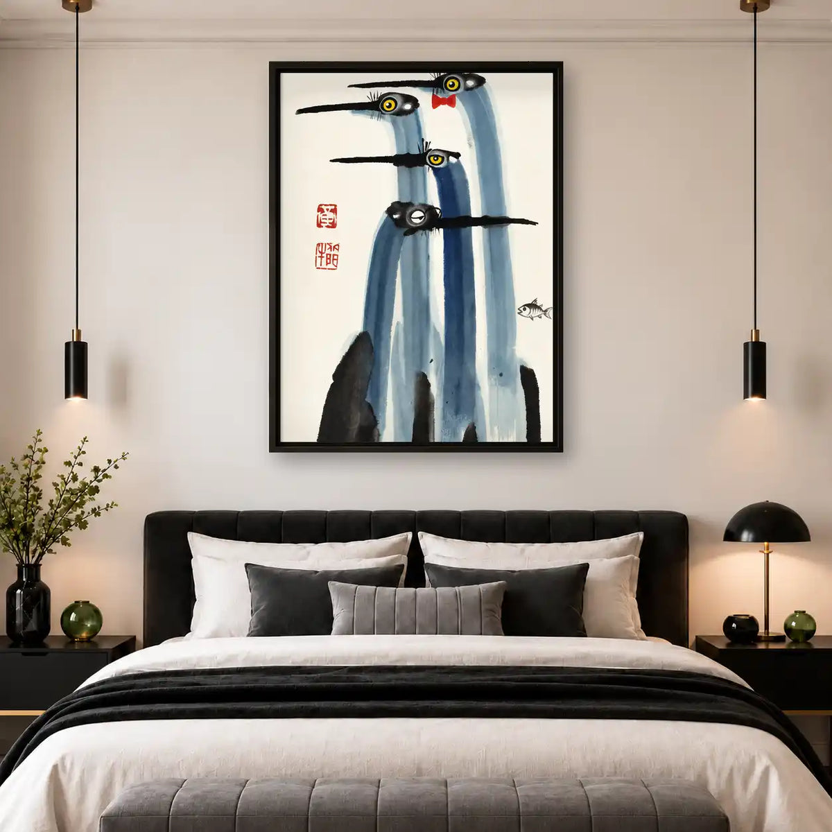 Long Beaked Birds Ink Wash Wall Art 4