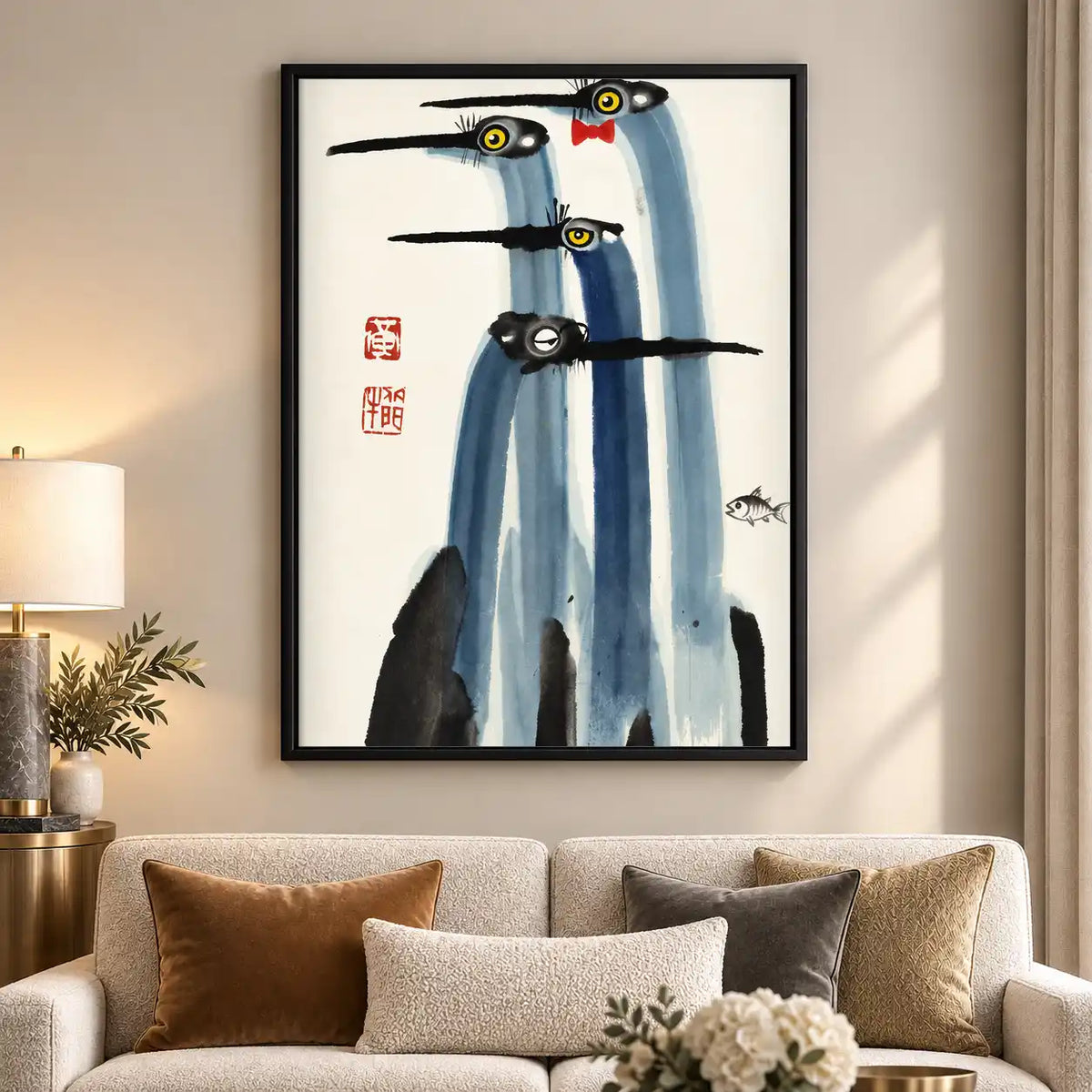 Long Beaked Birds Ink Wash Wall Art 5