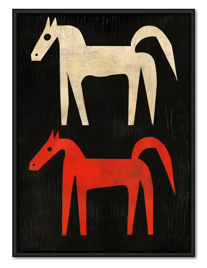 Minimal Red And White Horses Wall Art 1