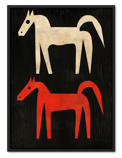 Minimal Red And White Horses Wall Art