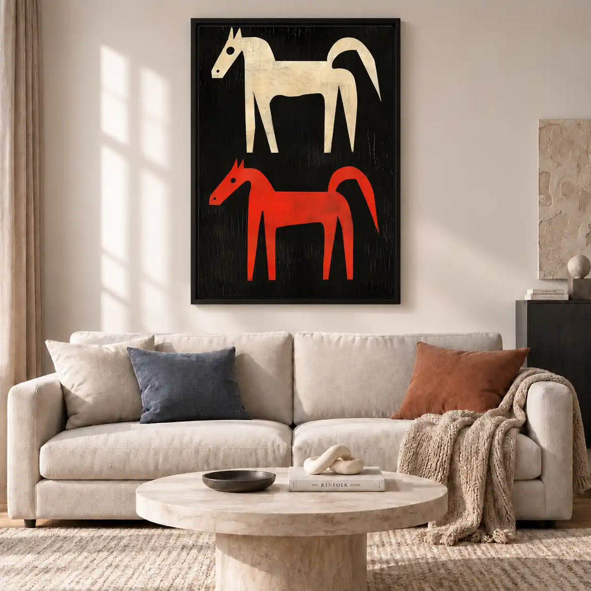 Minimal Red And White Horses Wall Art 2